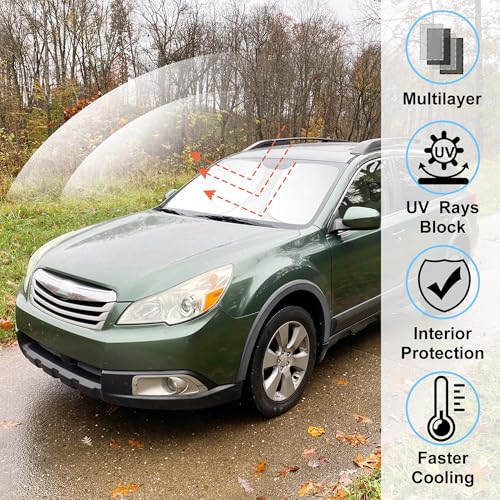 Image of Windshield Sun Shade Custom Fit for 2010-2014 Subaru Outback Wagon Accessories Foldable Sunshade Sun Blocker Protect Car from Sun Rays & Heat Damage Keep Car Cooler