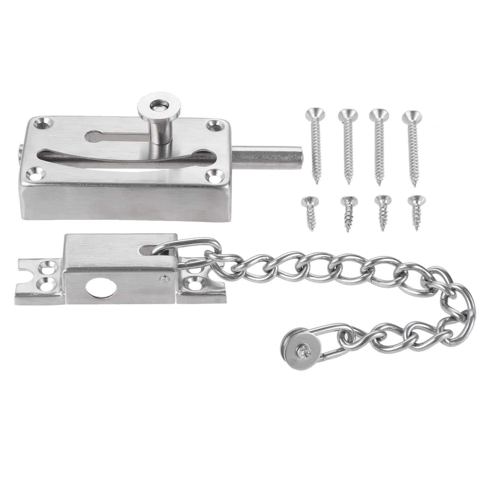 Nvsfzgiyg Silver Duty Stainless Steel Door Latch Slide Bolt Gate Latches Safety Lock With Anti-Theft Chain And Spring