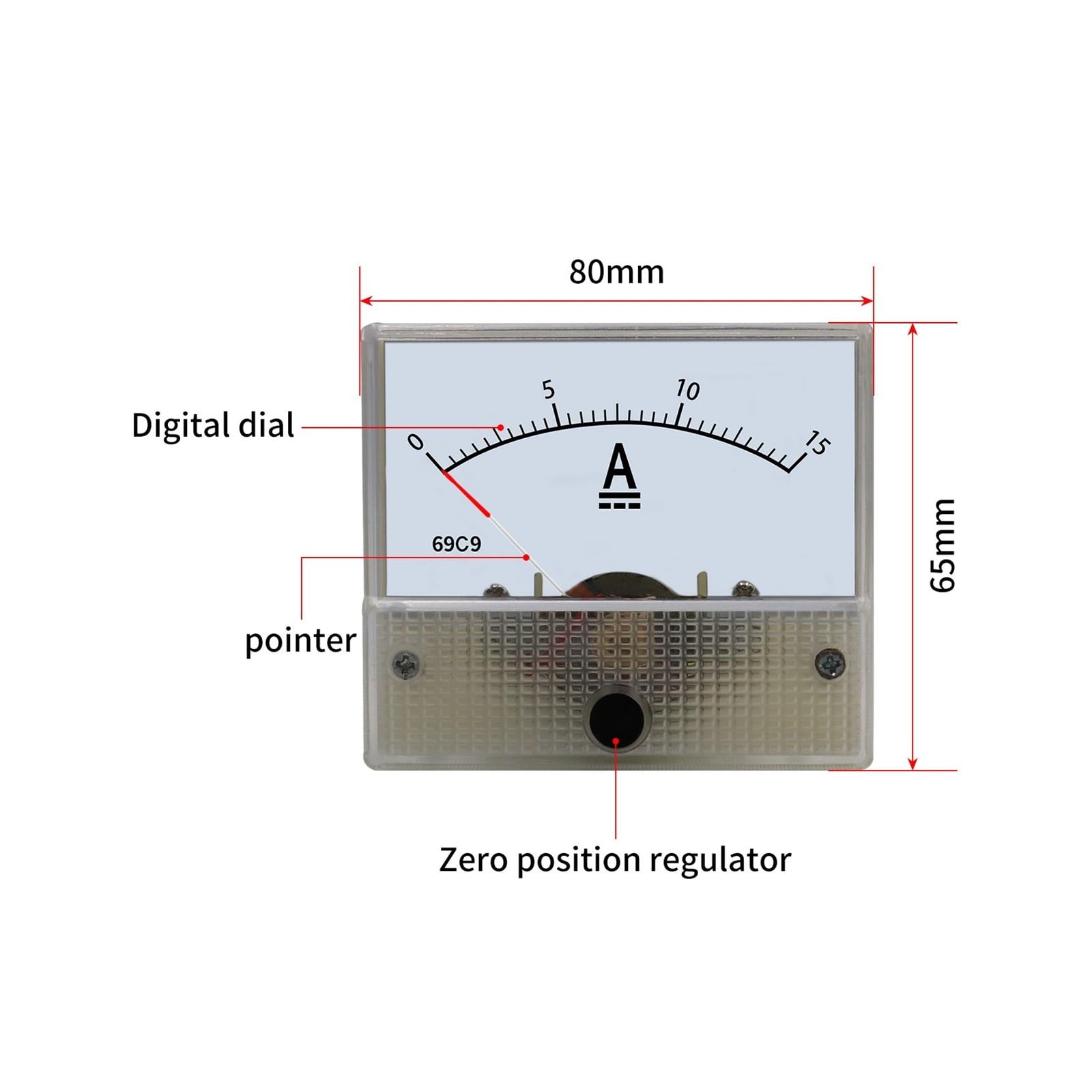 Instrumentos de panel de corriente analógica, Amperímetro con puntero analógico Medidor de panel Serie 69 Rango de corriente CC/CA 1A-50A Tamaño del panel 65x80 mm Agujero 60 mm(69C9 DC,15A)