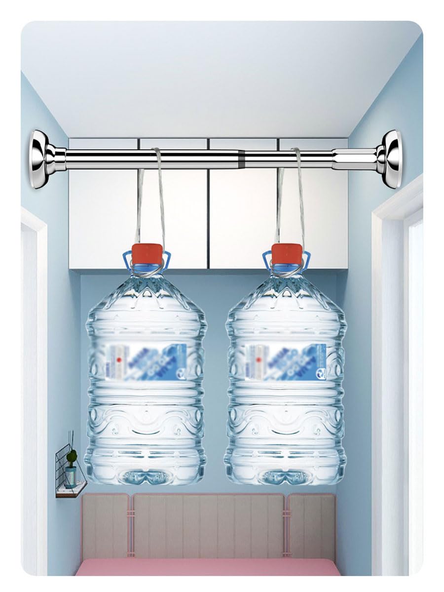 Barra de tensión ajustable de acero inoxidable para cortina de ducha, barra de secado de 75 mm de diámetro, tubo de 27 mm, resistente al óxido, antideslizante, plateado, 100-170 cm de longitud