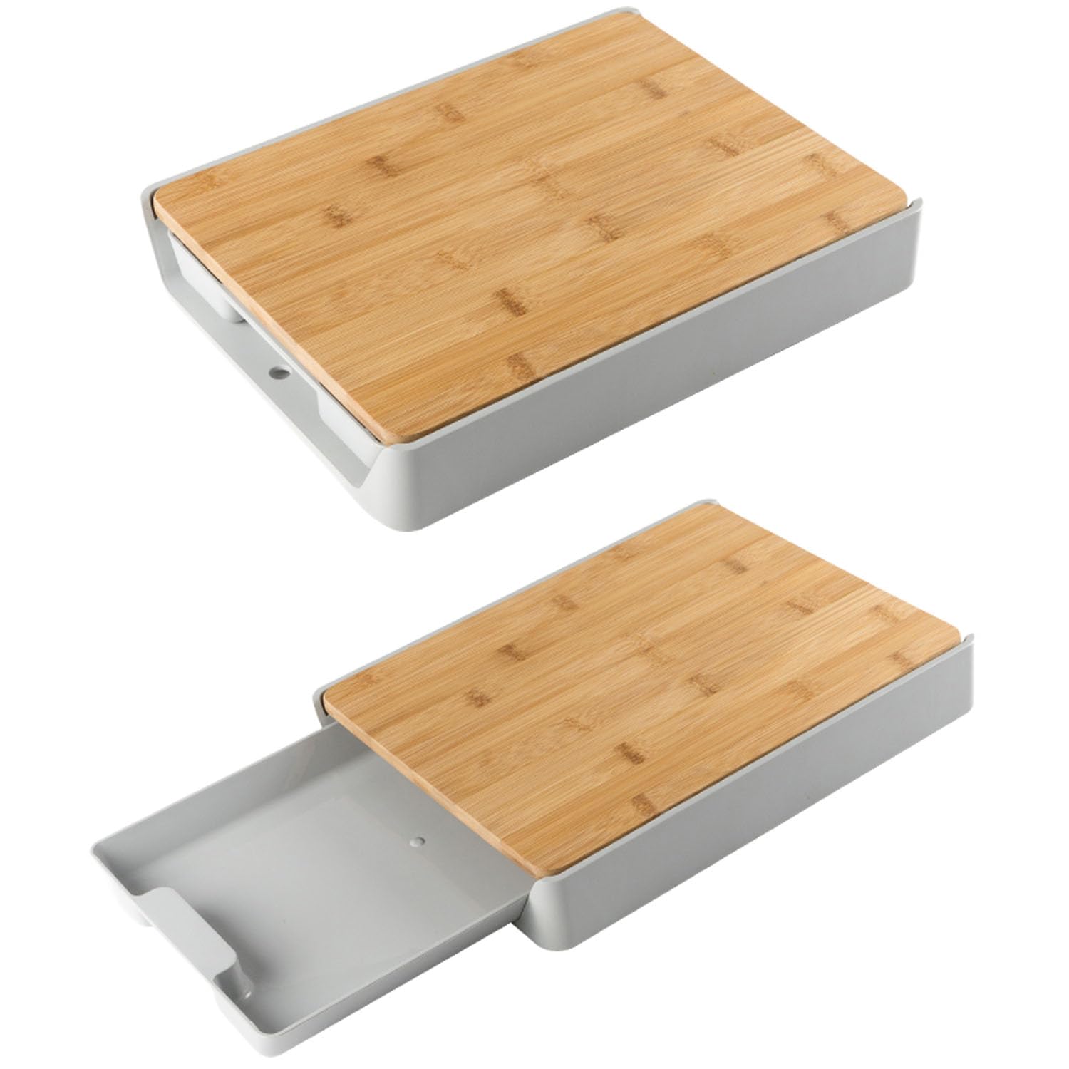 LIVHOME Bamboo Wooden Chopping Board with Plastic Pull Out Tray and Hanging Hook - 32.5 x 24.5 x 4.5cm - Cutting Slicing Board for Food Prep, Meat, Vegetables & Bread