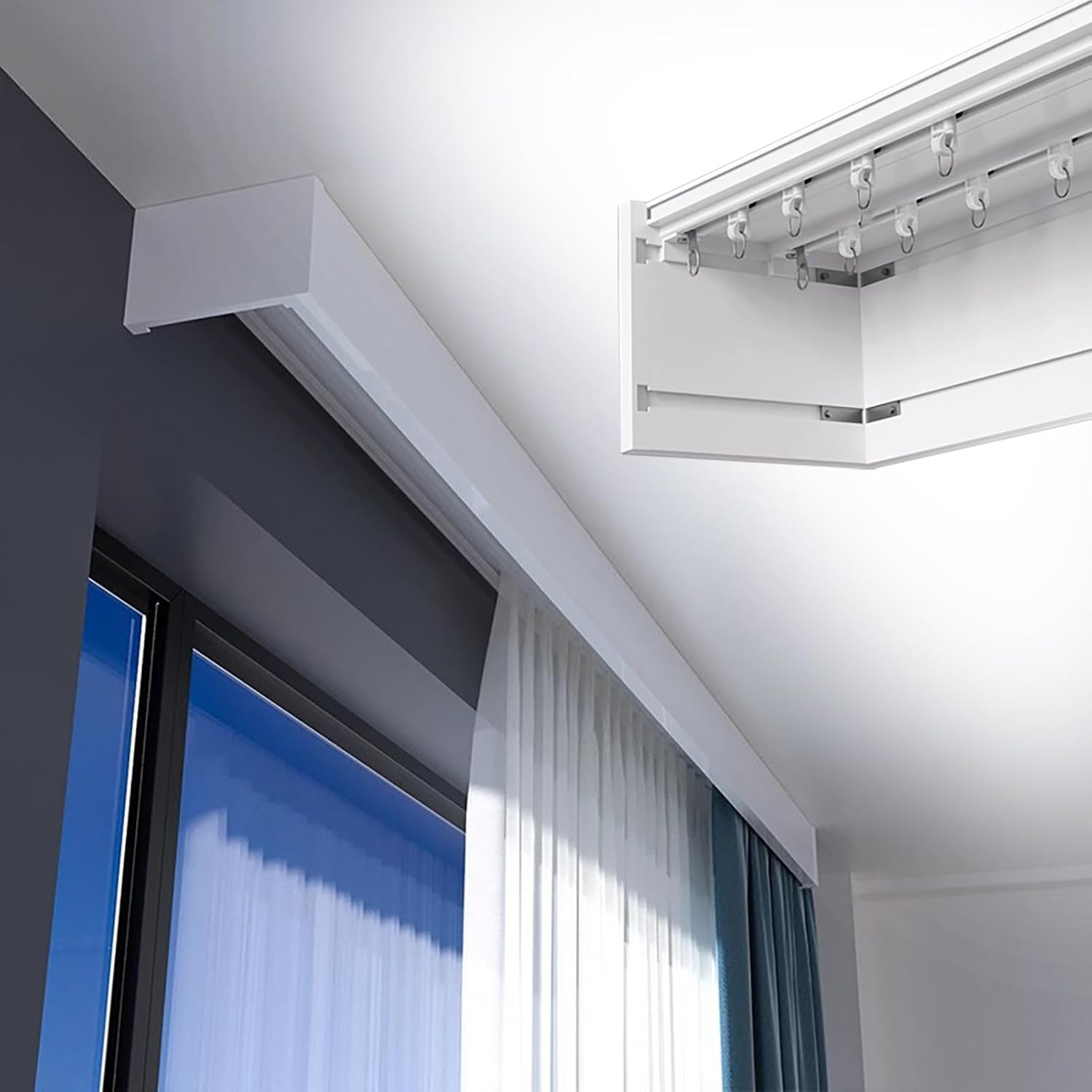 Villa Blackout Curtain Track with Double Rails & Valance - Ceiling/Wall Mount Decorative Curtain System, 2.5m/8.2ft, Ideal for Home Decor & Light Control