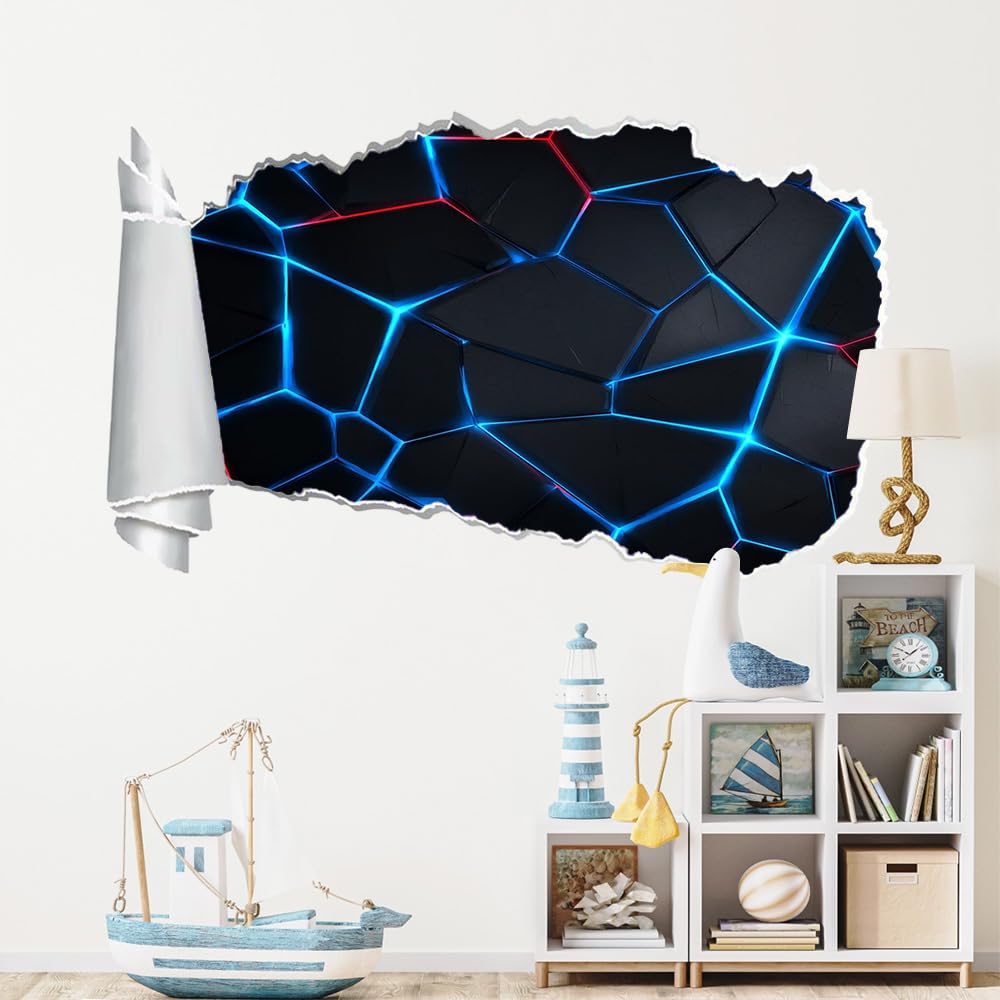 Pegatinas de pared rota 3D Geometría Arte Mural De La Pared Azul-Negro Calcomanía De Pared De Sala De Estar Para Dormitorio Infantil, Decoración Del Hogar