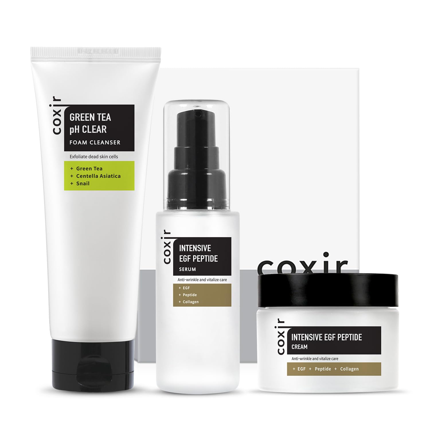 coxirINTENSIVE EGF PEPTIDE GIFT SET / Birthday Gift /Foam Cleanser+Serum+Cream/EGF, Peptide, Niacinamide, Collagen l Lightweight, quick absorbing, Lifting, Firming l Korean Skincare