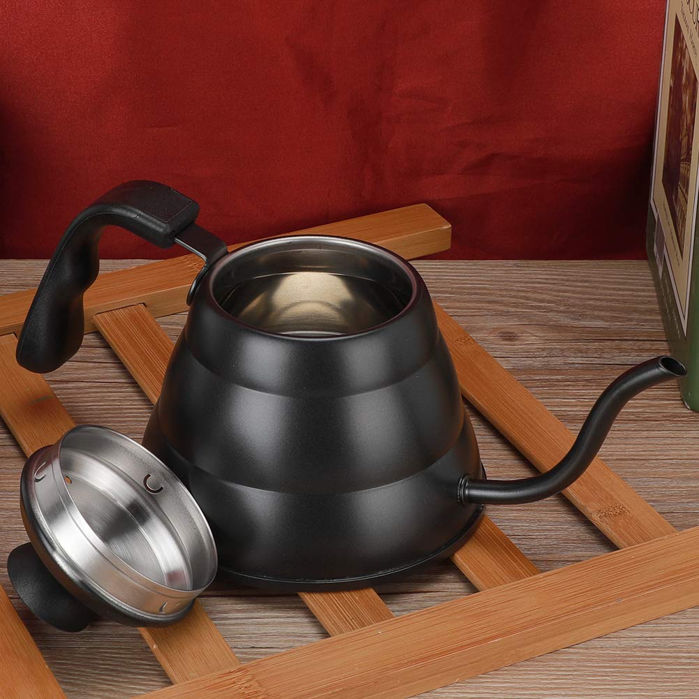 Hervidor de café para Verter, Hervidor de Cuello de Cisne de Acero Inoxidable 304 de 1 Litro con de Goma Ergonómico, Salida de Boquilla Pequeña para Cocinas de Cerámica de Inducción (BLACK)