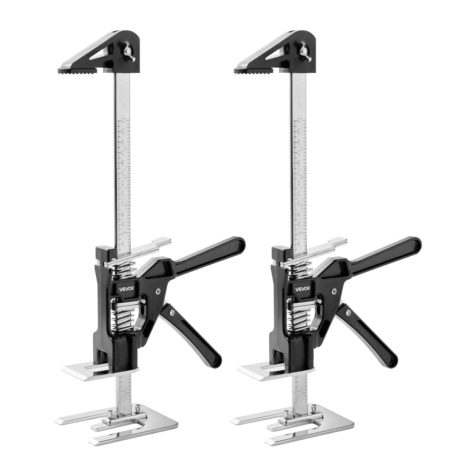 VEVOR Cric à Bras 2PCs, Lève Meubles Portes Plaques avec Capacité 100 kg, Outil de Levage Manuel en Métal, Hauteur Réglable jusqu'à 25 cm, avec Niveau Magnétique, pour Fenêtres, Installation, Noir