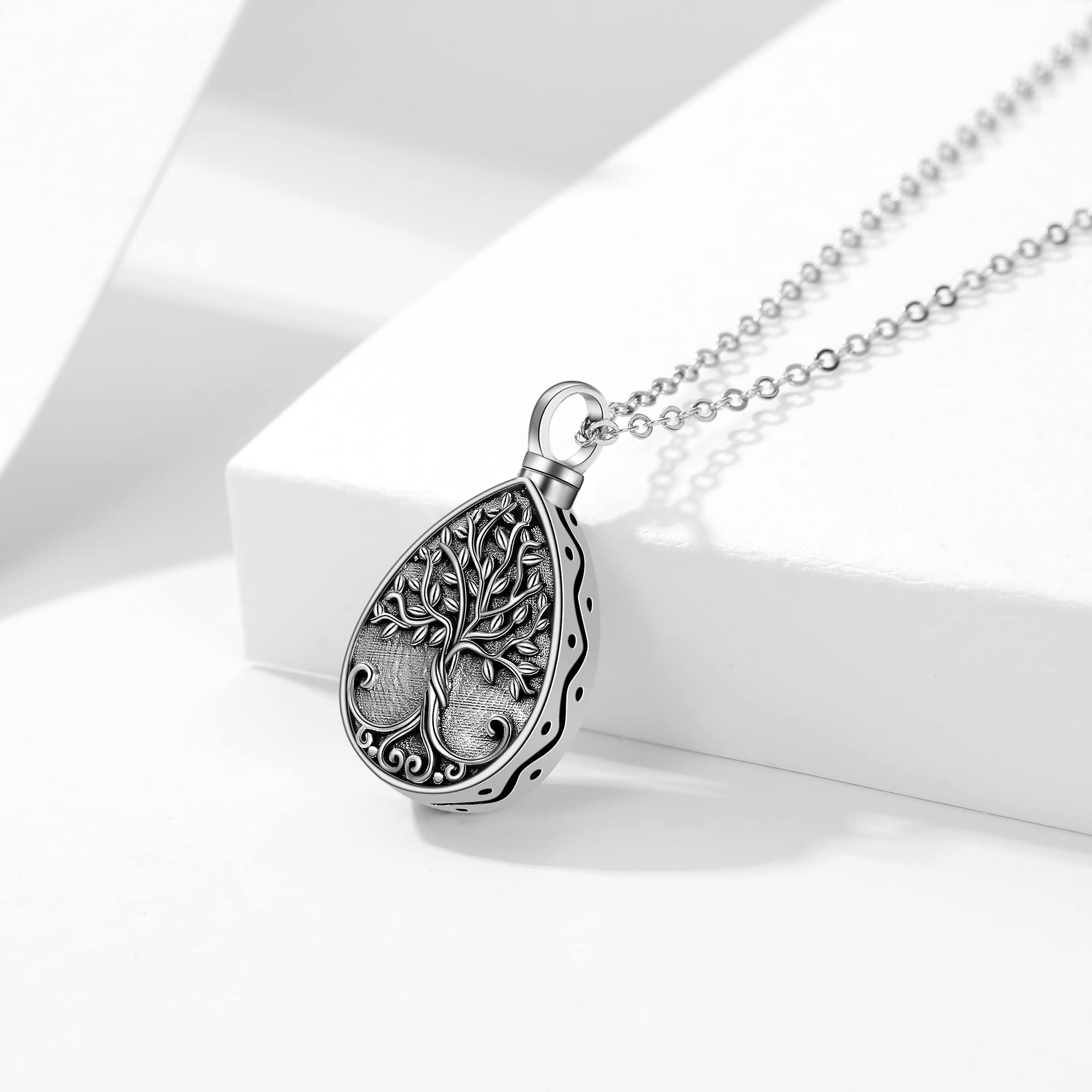 Fryneauy Tree of Life Urn Necklace for Ashes 925 Sterling Silver Teardrop Cremation Jewelry for Ashes Memory Keepsake Jewelry for Women Men
