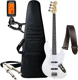 Kit Contra Baixo Bravo 4 Cordas Bb100 Passivo Jazz Bass + Acessórios (White)