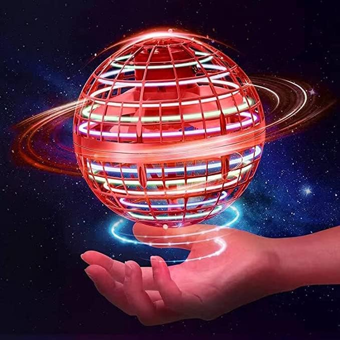 ASORTFlying Ball, Hover Ball Magic Controller Fly Orb, Boomerang Spinner Drone For Kids Adult Space Toy, Mini Soaring Flying Orb Ball With 360° Rotating RGB Lights Outdoor Indoor UFO Toys - Red