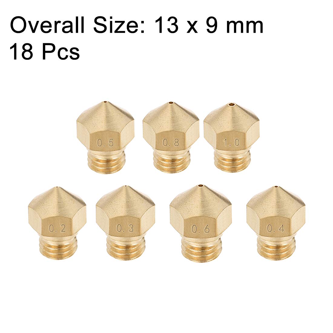 3D-Drucker-Düsen Set Für MK10 – 18 Stück, Messing, 0.2 Bis 1 Mm, Für 1,75 Mm Filament