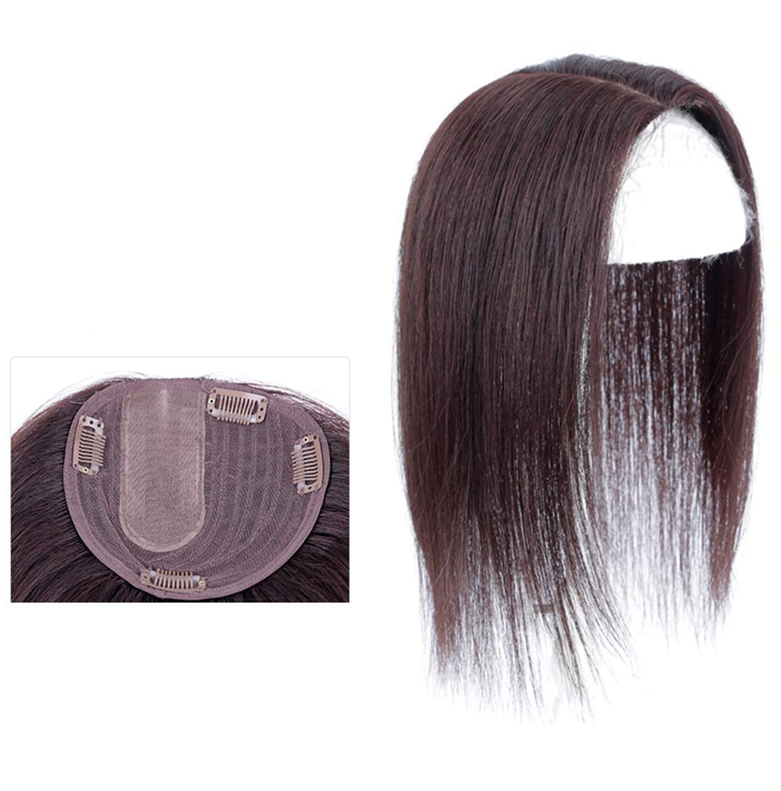 Natural Silk Base Parting Human Hair Toppers for Women with Grey and Thinning Hair, 5