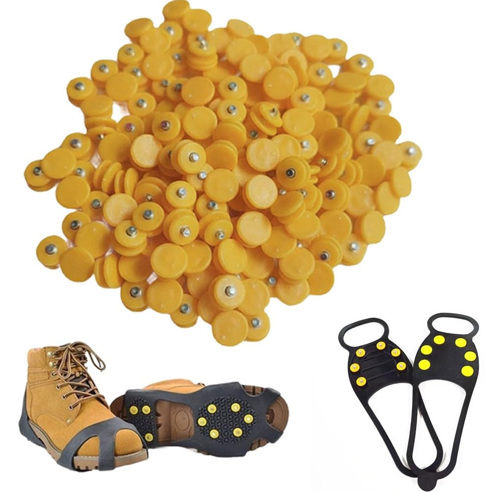 100 tacos de metal para zapatos para nieve y hielo, tacos de tracción de repuesto roscados compatibles con botas Crampon, picos de agarre ligeros para uso en invierno al aire libre (tacos de acero)