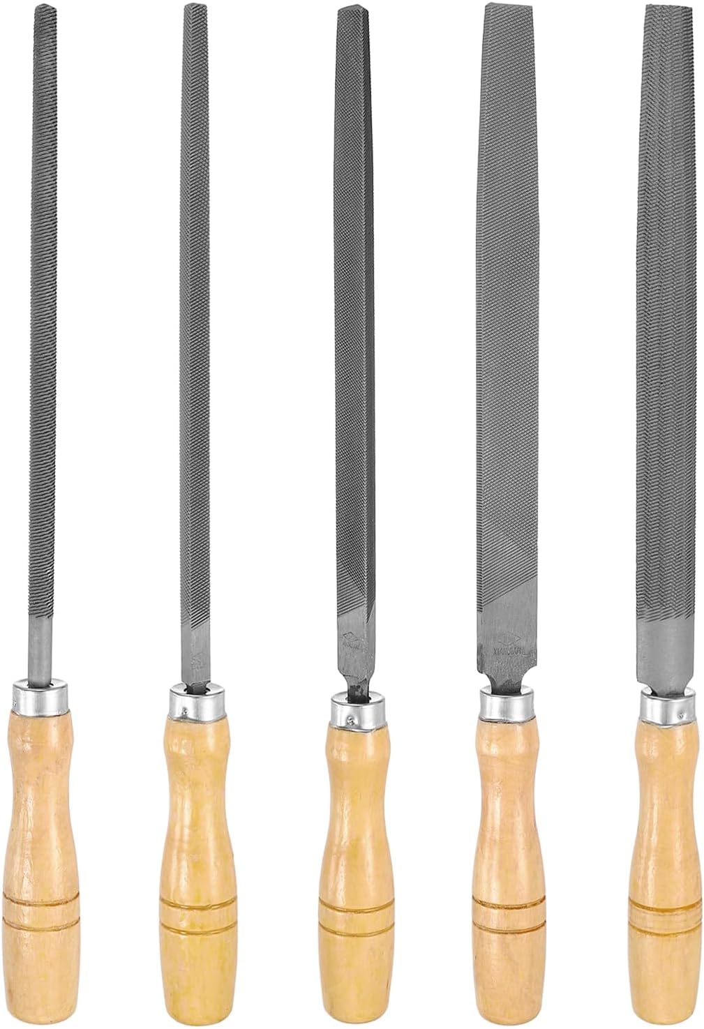 Juego De 5 Limas De Acero Al Carbono De 12 Pulgadas – Limas Manuales De Dientes Finos con Mangos De Madera para Desbaste, Pulido Y Grabado De Metal, Madera Y Piedra - Cuadradas, Gray 1