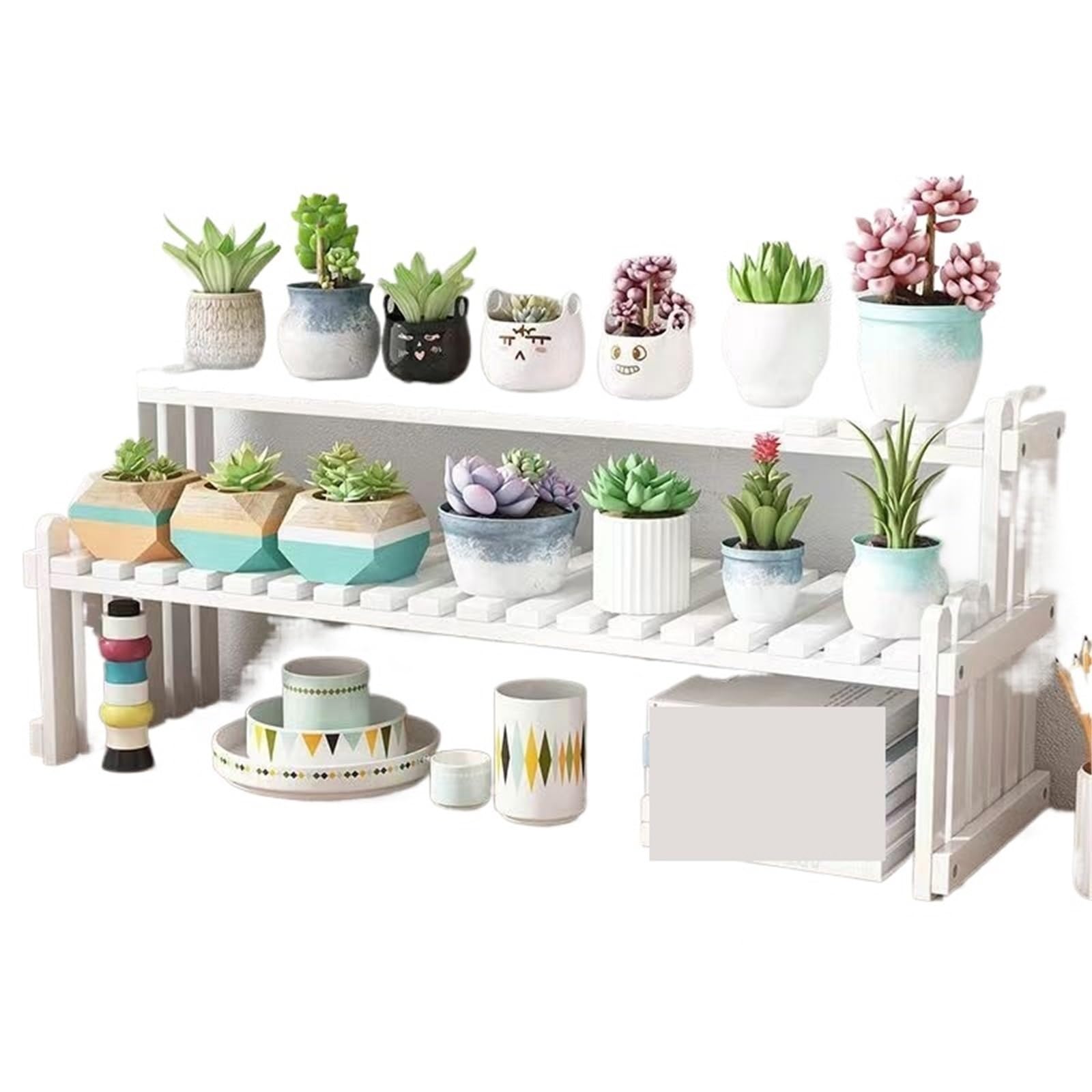 IOPKLYTF Plant Stand Wooden Plant Stand Storage Rack 2-Tier Desktop