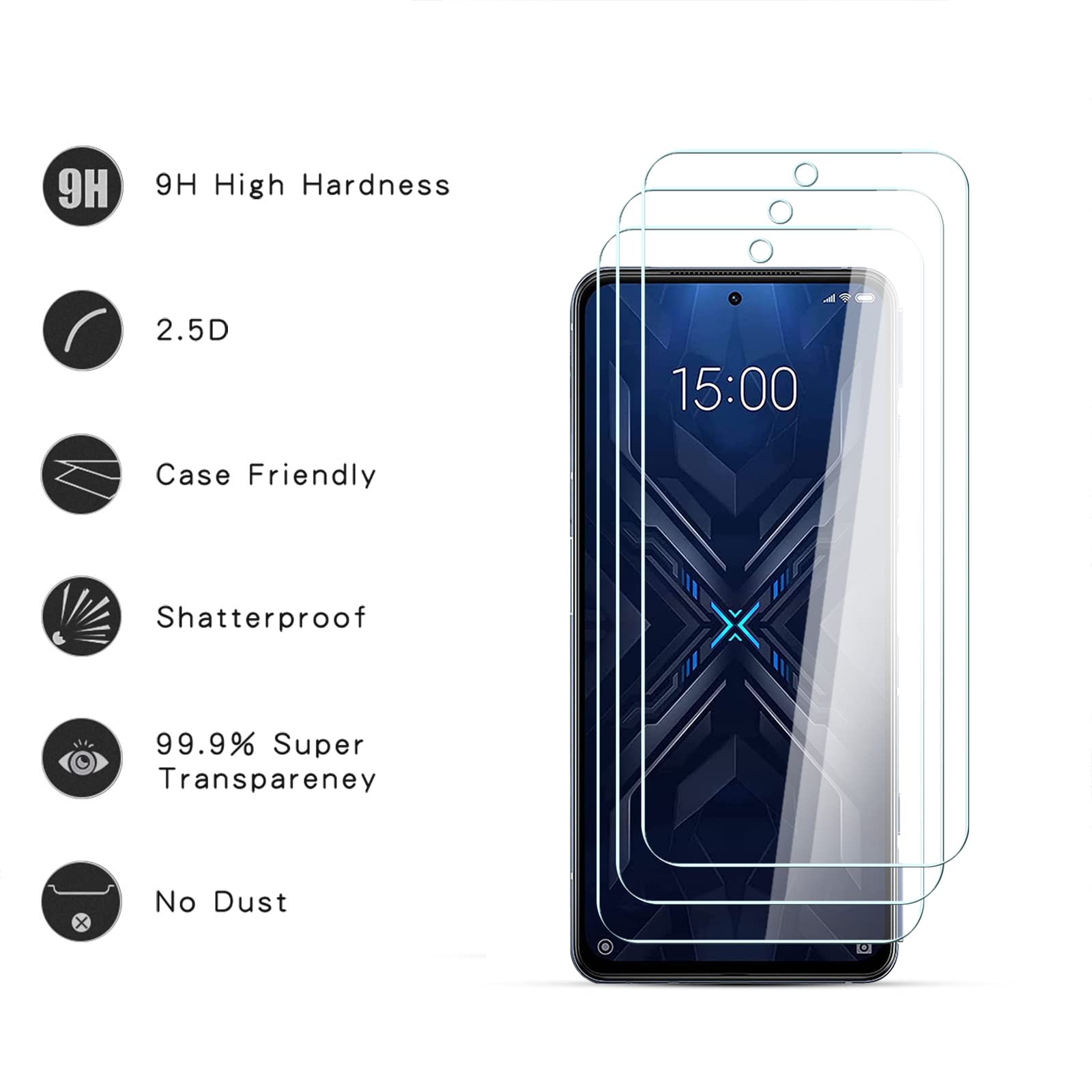 QULLOO Vetro Temperato Per Black Shark 4/4 PRO E Redmi Note 10 PRO: Pellicola 9H Anti Graffio E Anti Impronte, Trasparente - 2