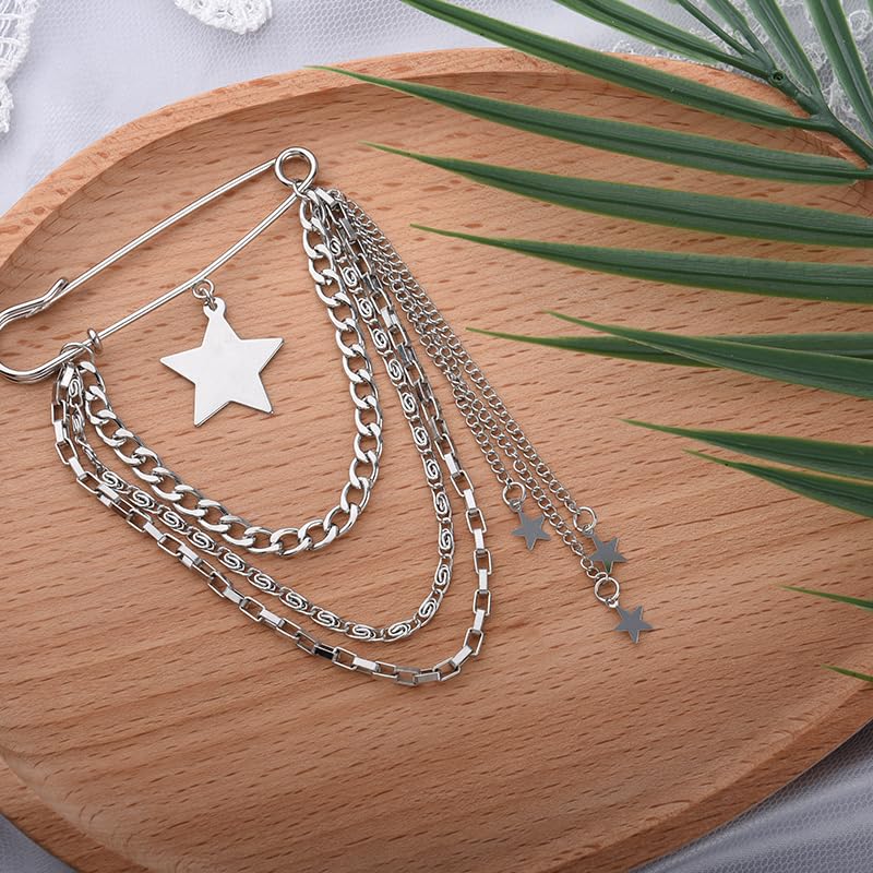 Image of Y2k Chain Brooch Pins for Women Silver Gold Tassel Pin for Coat Collar Brooch Pin Y2k Punk Shoes Clothing Accessories