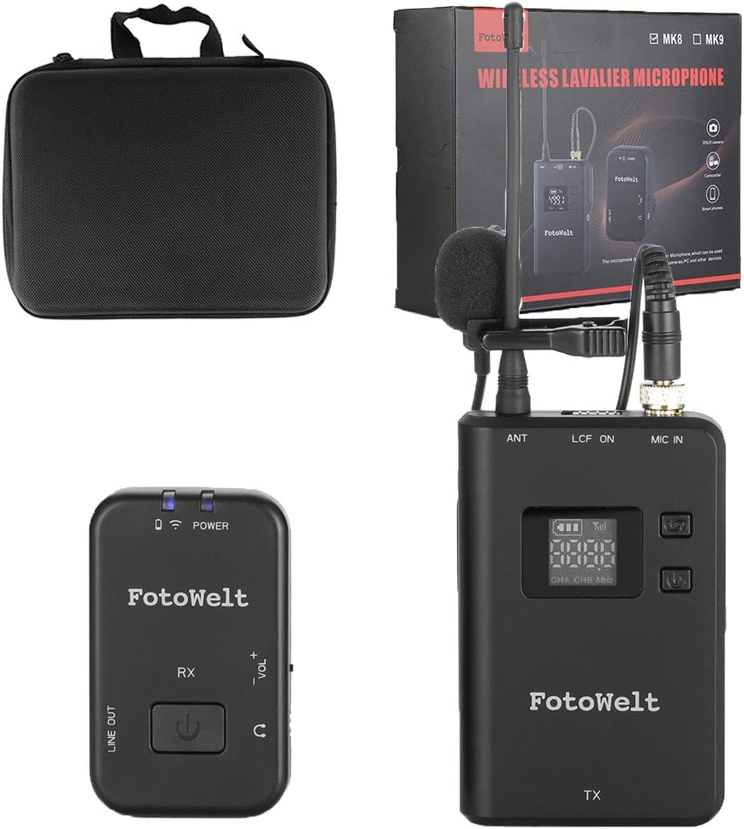 Dazzne MK-8 UHF Wireless Lavalier Microphone with LED Display Screen Wireless Microphone Applicable for DSLR Cameras, Canon, Nikon, Sony & Camcorders