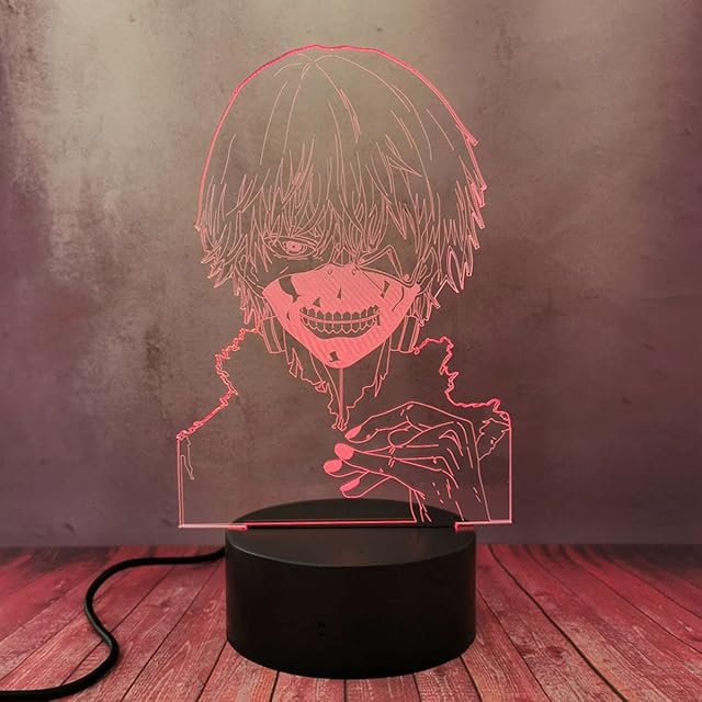 3D Kaneki Ken Night Light LED Optical Desk Lamp Anime Manga Creative Home Room Decor Table Lamp 16 Color Change Touch Lamp with Remote Control Teen Comic Fans Birthday Toy Gift