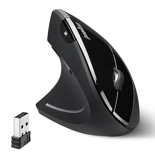 Perixx PERIMICE-713L, Wireless Ergonomic Left Handed Vertical Mouse, 6 Buttons Design, 3 Level DPI, Black, Medium