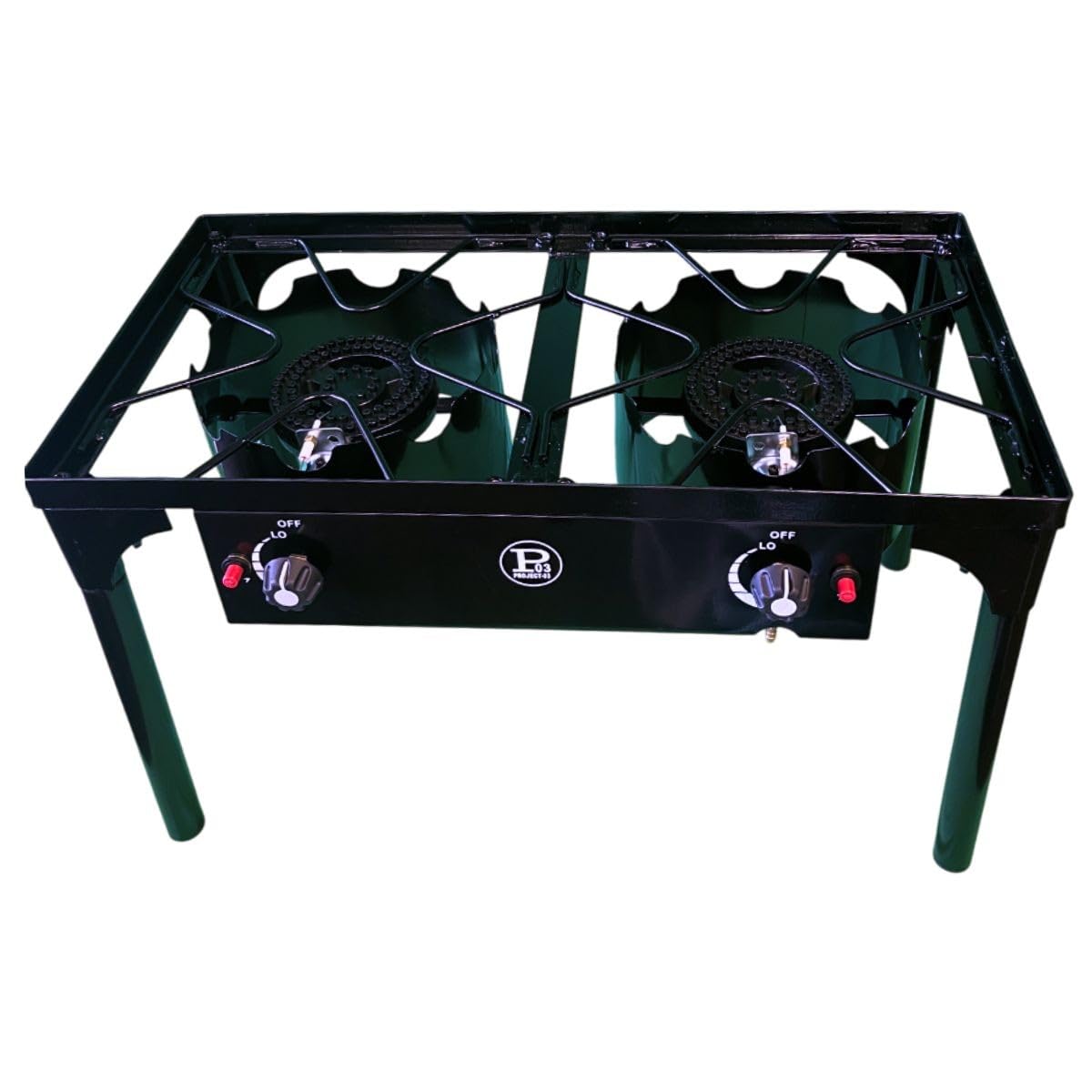 Project - Réchaud à Gaz 2 Feux 9KW 4 Pieds Bruleurs en Fonte Modulable en 3 Hauteurs - Cuisine Extérieure 74.5 x 40 x H80 cm Allumage Piezo POWERTOP 2