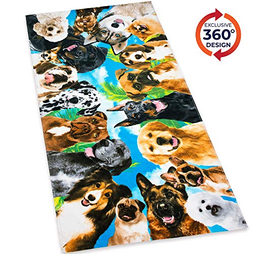 Softerry Dogs At The Beach - Selfie Pets Beach Towel 30 X 60 Inches 100% Cotton Velour (Dog Party, 1 Towel) #TOP1