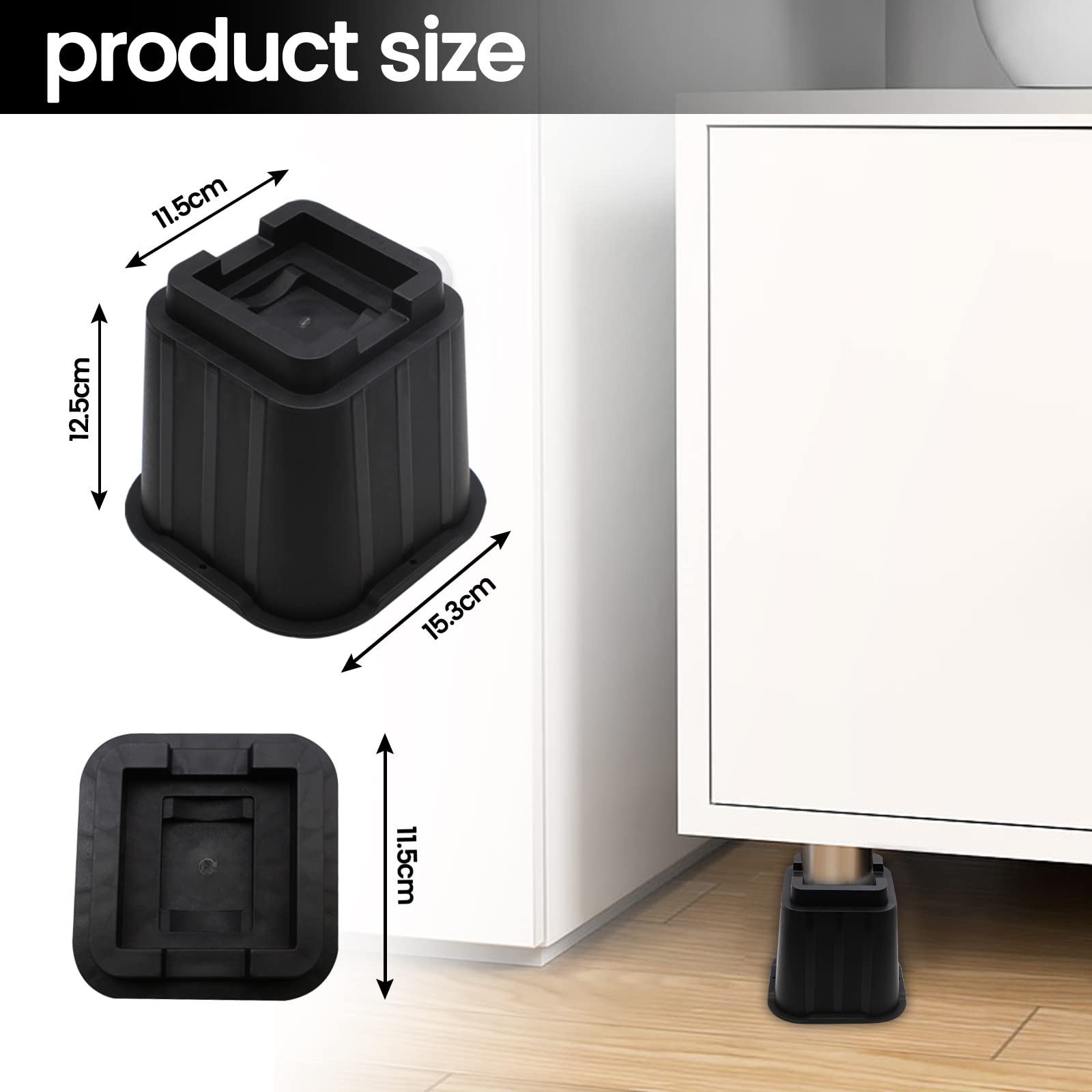 MYMULIKE Elevadores de cama de 5 pulgadas, elevadores de cama resistentes soportan hasta 6000 libras para sofá, mesa, sofá, silla o escritorio (juego de 6, negro)