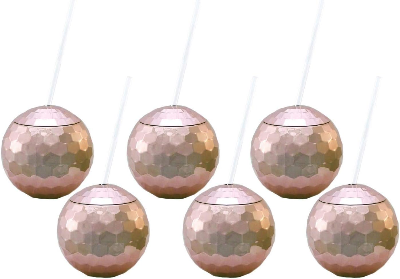 Set of 6 Rose Gold Disco Drinking Balls Disco Ball Drinking Cups