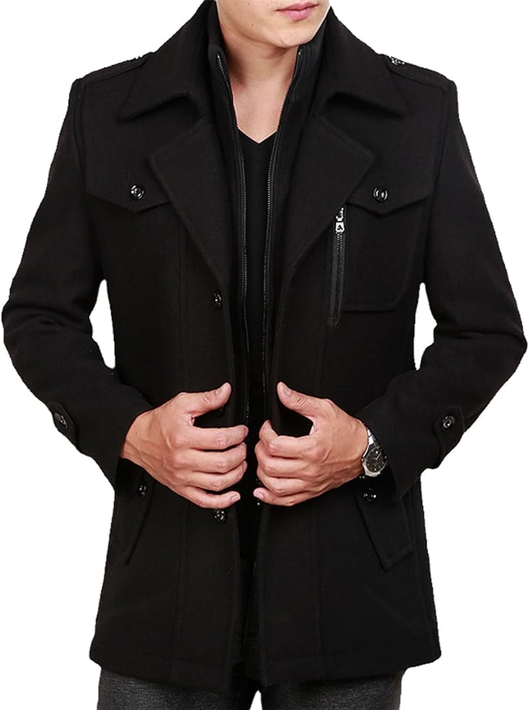 Warm Coat Lapel Wool Coat Men's Double Collar Long Wool Coat Men's