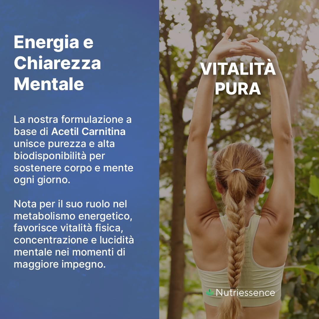Acetil L-Carnitina 1950 mg Extra Dosaggio | 120 Compresse Maxi Formato fino a 2 Mesi | Integratore Naturale per Energia, Metabolismo,Concentrazione e Forza Mentale |Senza Glutine e Lattosio |