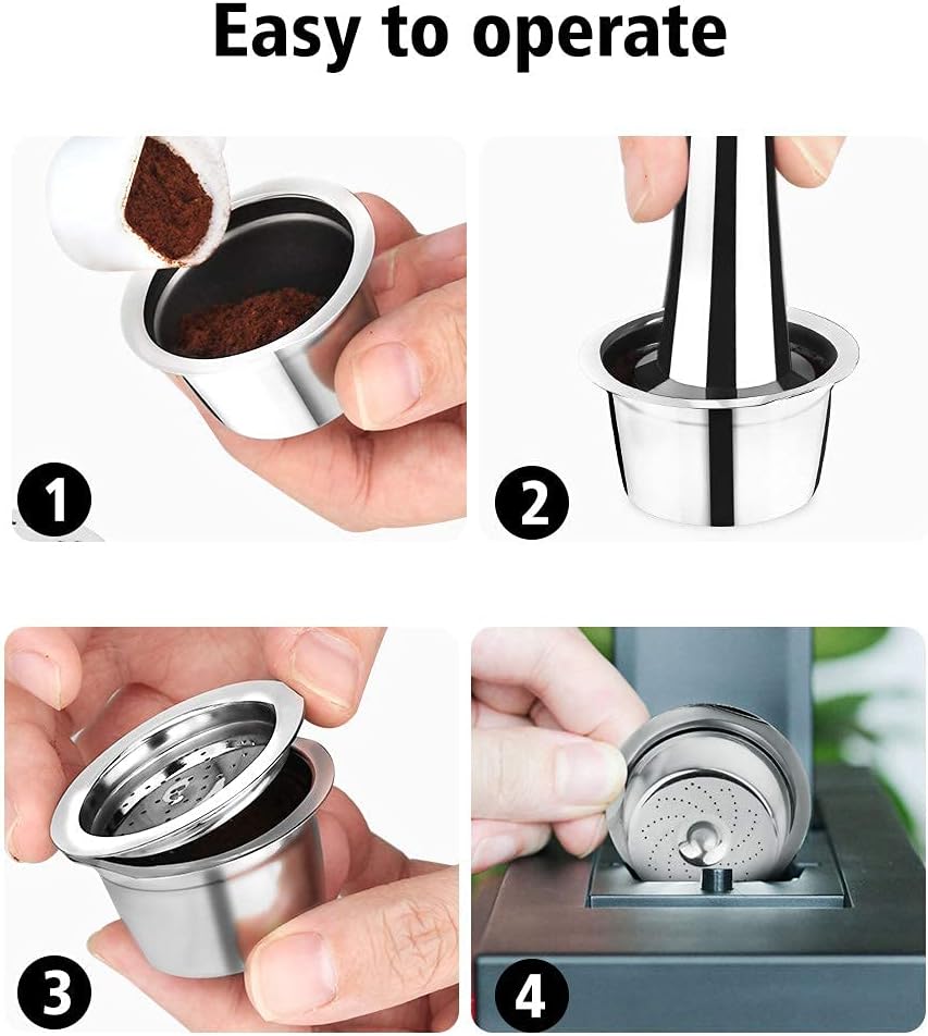 Cápsulas Reutilizables Para Nespresso Vertuo | Acero Inoxidable Con Cepillo Y Prensador Incluidos