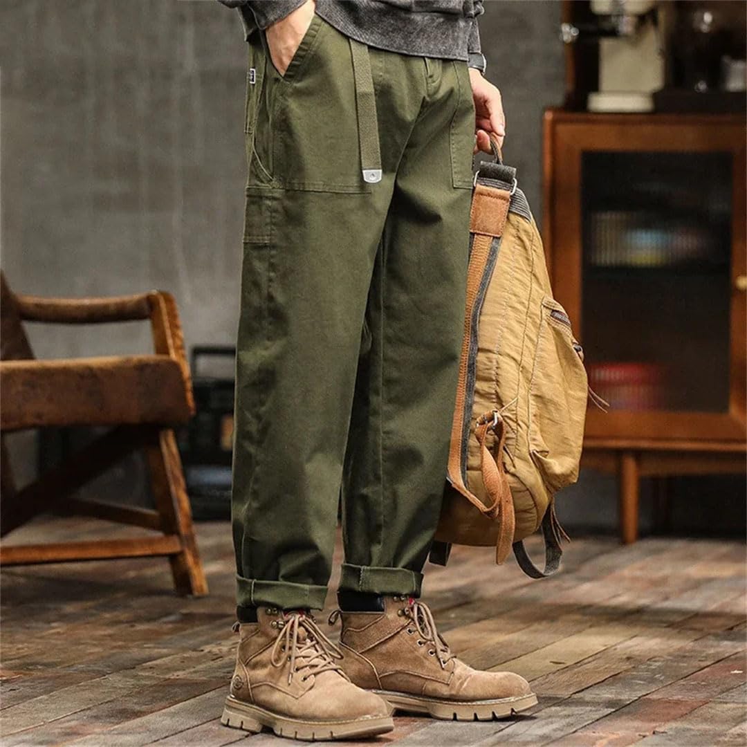 Pantaloni larghi da uomo, stile vintage, stile americano, a vita alta, EN8, pantaloni cargo