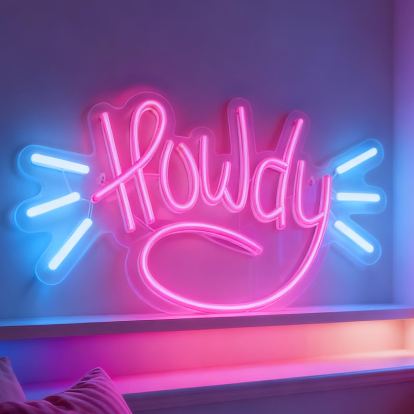 Howdy LED Neon Sign, Welcome Sign for Home Entryway Bar Restaurant Party Decor Wall Table Accent, USB Powered Dimmable Decorative Neon Light 16.5 x 10.2 In