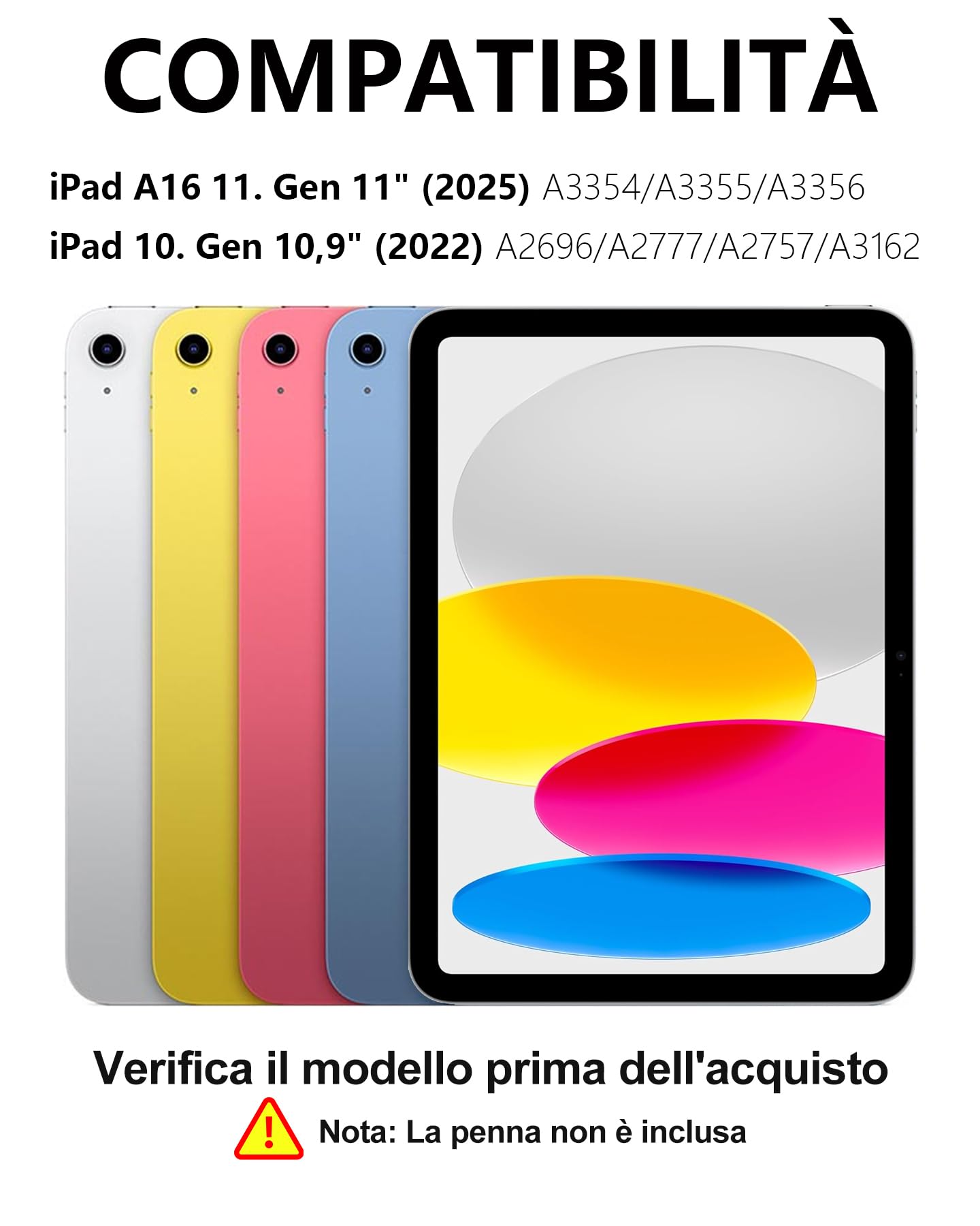 Cover con Tastiera per iPad A16 11" Gen (2025) e 10.9" Gen (2022), Italiano QWERTY, Senza Retroilluminazione e Senza Touchpad, Bluetooth 5.0, con Porta Penna Sottostante, Grigio Chiaro