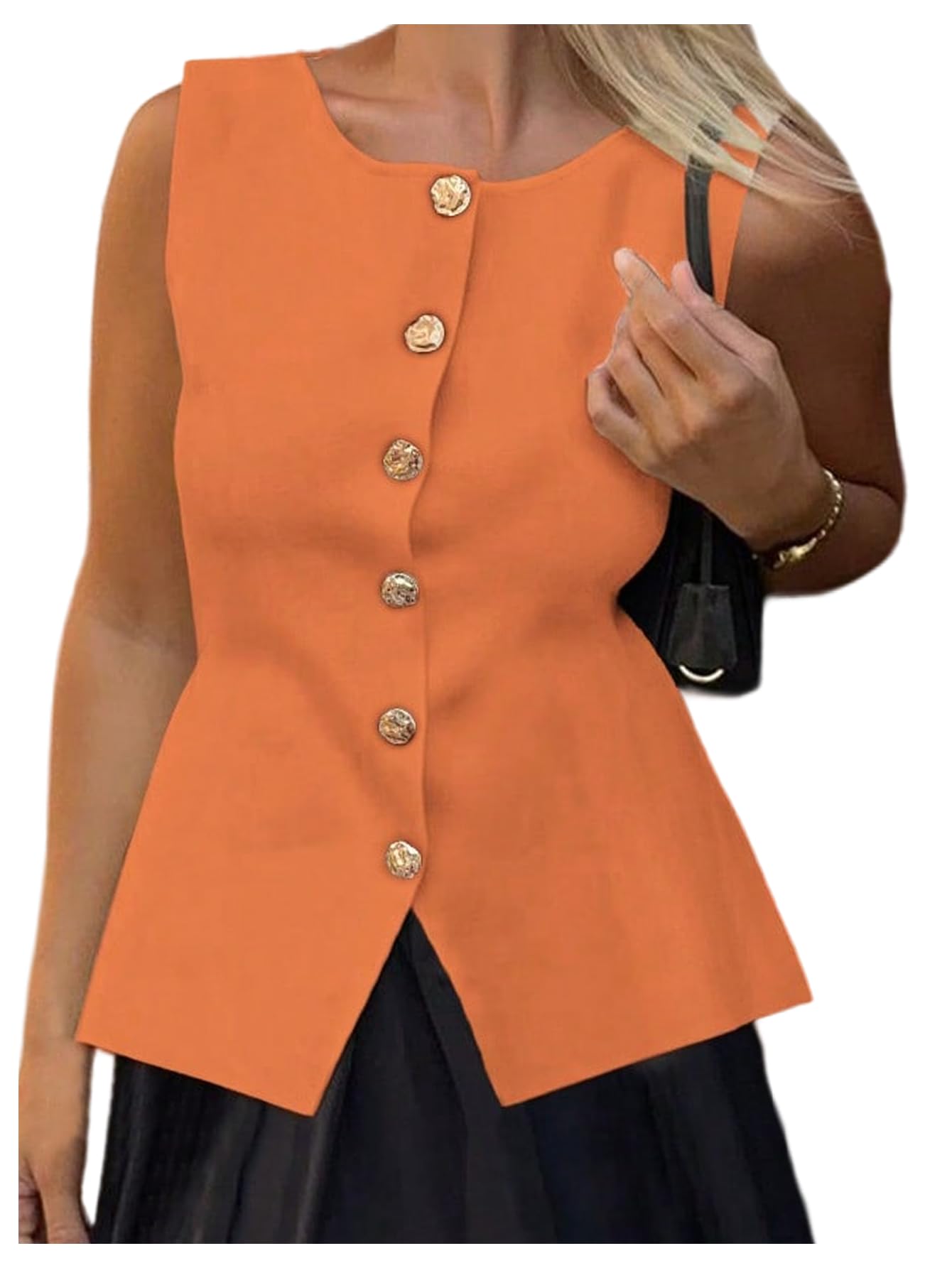 GORGLITTER Womens Sleeveless Knit Sweater Vest Top Tredny Dressy Button Up Business Casual Cardigan Vest Going Out Top