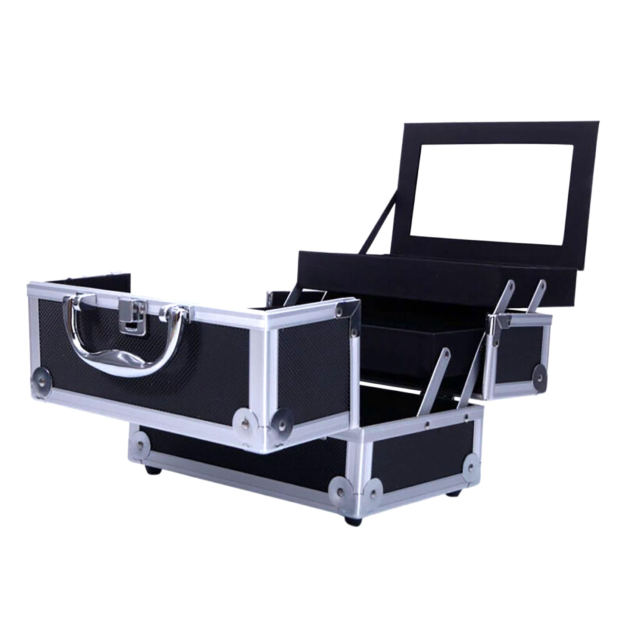 SIBY Aluminum Alloy Makeup Train Case for Women | 2 Layer Makeup Organizer Box with Mirror and Keys | Lockable Travel Cosmetic Organizer for Your Cosmetics