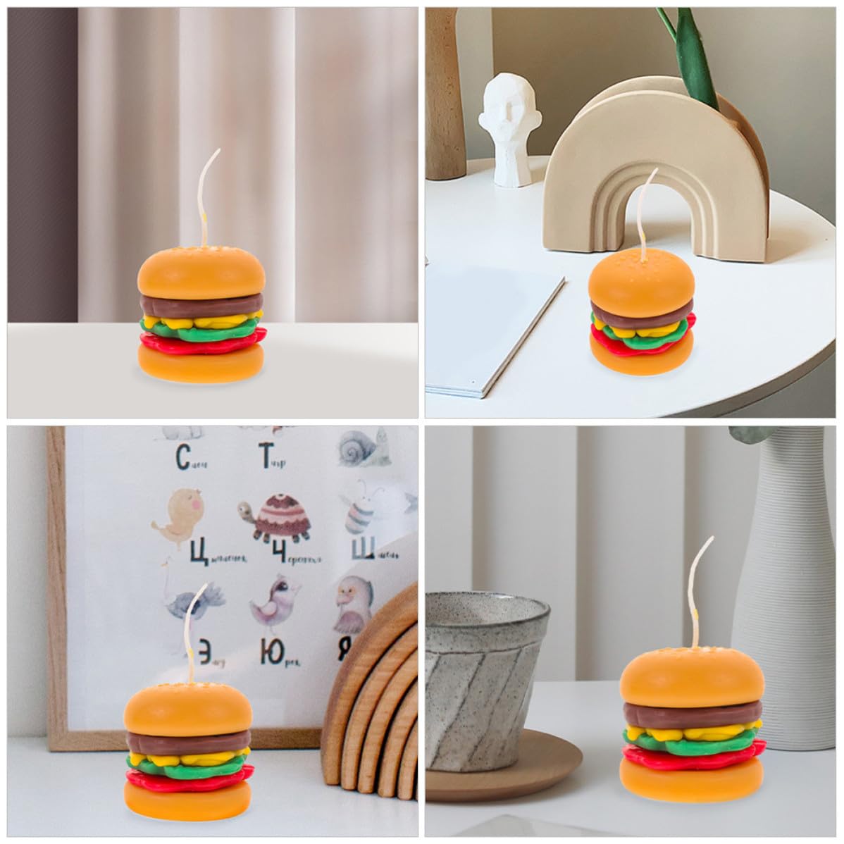 Vela Decorativa 2 Naranja Piezas Hamburguesa Aromática Cera | Decoración de Escritorio, Forma de Hamburguesa, Estilo Rústico y Artístico