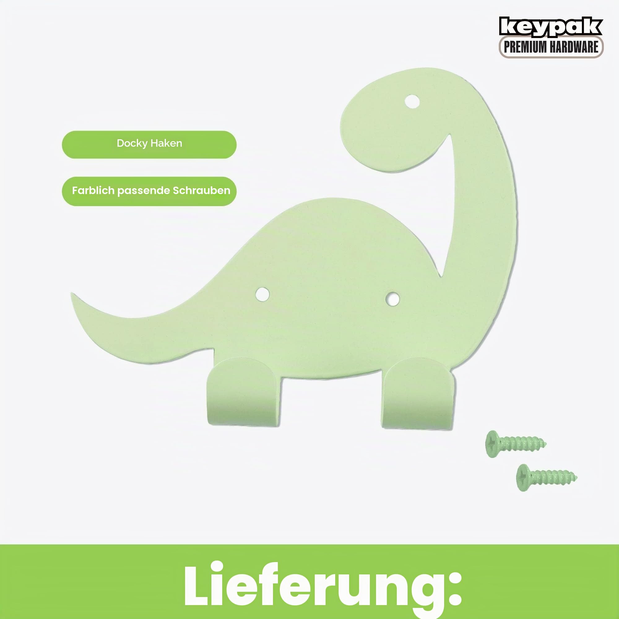 Keypak Kinder-Dinosaurier-Doppel-Kleiderhaken, Tür-Wandmontage, Metall, dekorative Haken für Jungen und Mädchen, Kleinkind-Schlafzimmer oder Baby-Kinderzimmer – farblich passende Befestigungen