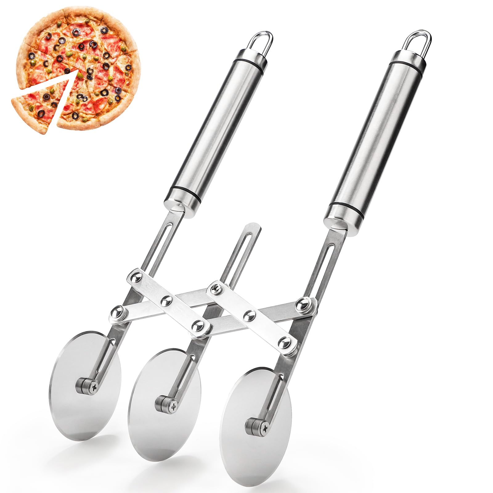 3 Wheel Pastry Cutter,Stainless Steel Pizza Slicer, Expandable Pizza Slicer Multi-Round Pastry Knife Baking Cutter Roller Cookie Dough Cutter Divider