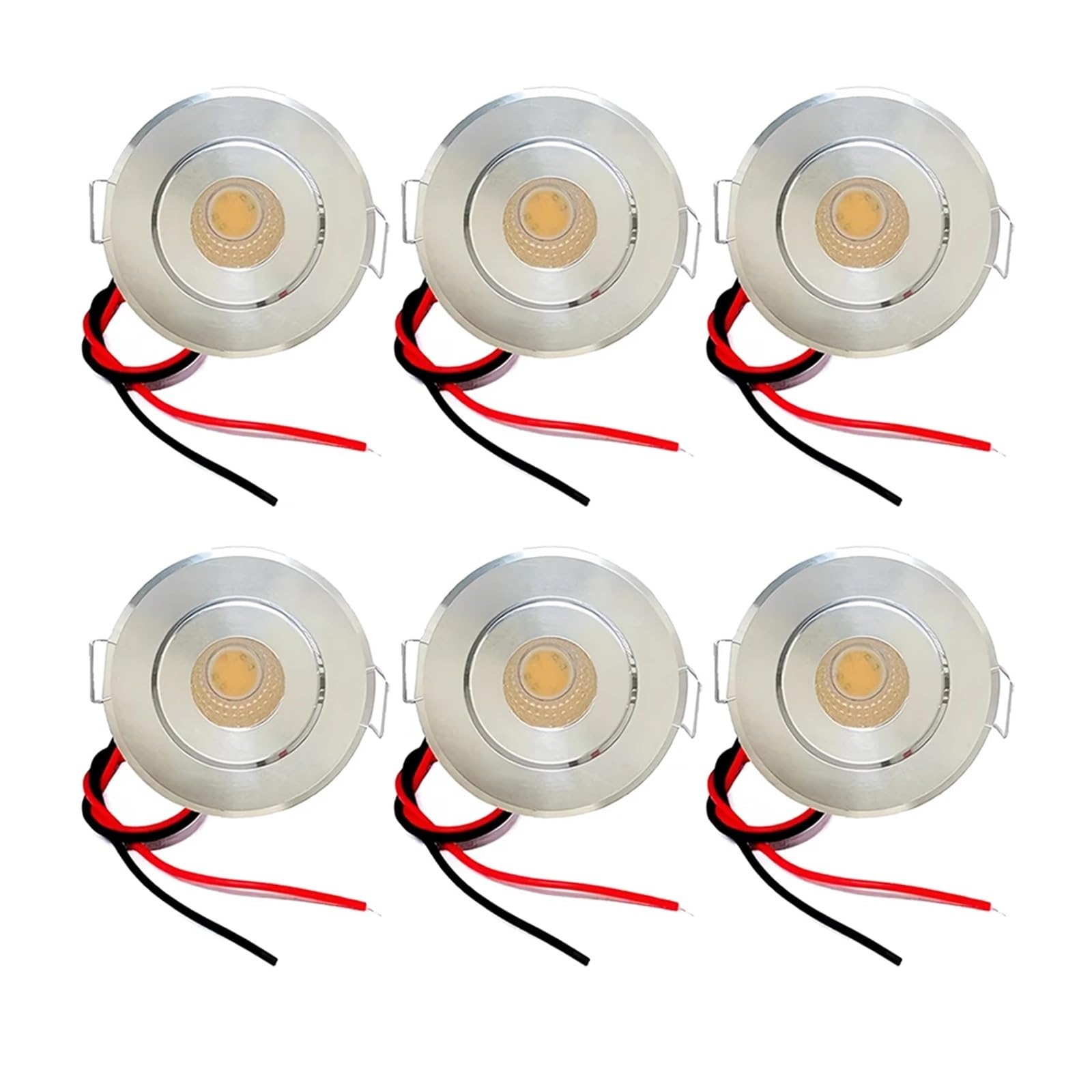 zhuguim 6x 100V 120V 230V Mini COB LED Ceiling Light 3W Showcase Cabinet Lighting Spot Cut Out Hole 40-45mm(Silver Finish,White 6000K)