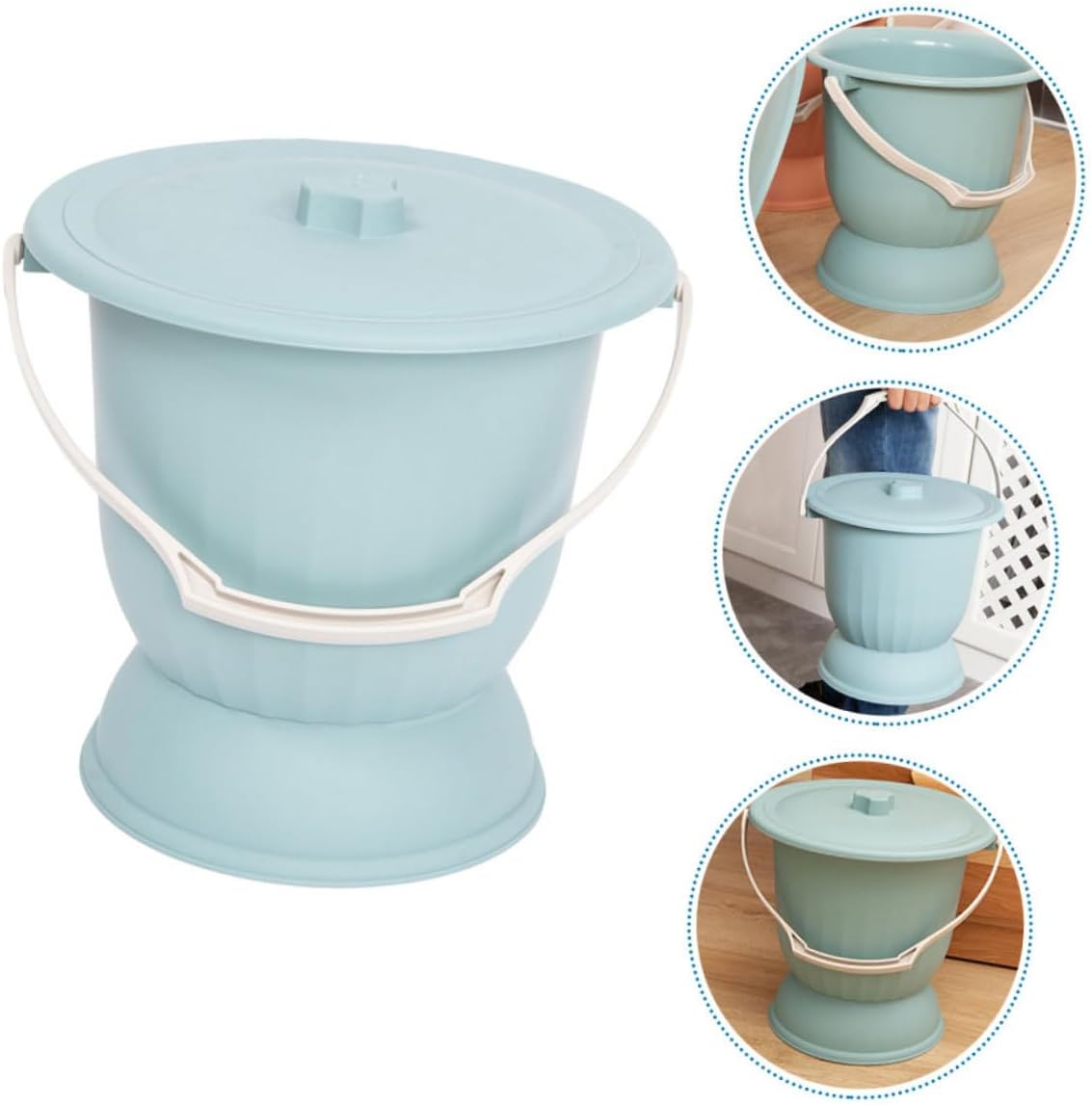 Portable Chamber Pot Lid Odor-Proof High Foot Urinal for Bedroom for Pregnant Women and Children Unisex Portable Commode 1-Piece Set