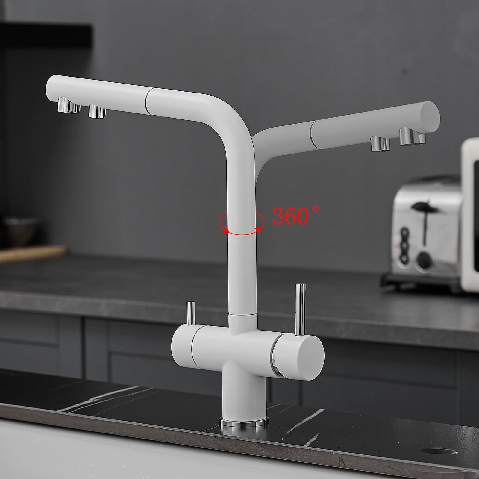 XJTNLB Grifo Osmosis Extraible Blanco con 2 Salidas Grifo de Cocina Osmosis 3 Vias Extraible para Agua Potable