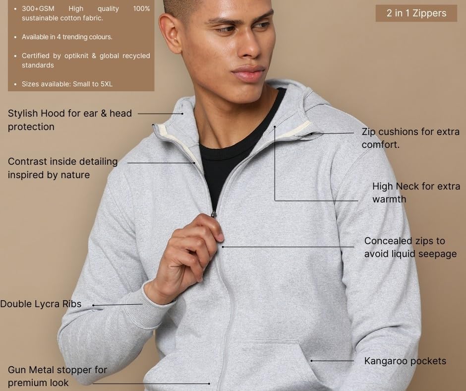 Image of REPUBLIC Cotton Fleece Regular Fit Hooded Sweatshirt Full Sleeves Solid Jumper Sweatshirt for Men
