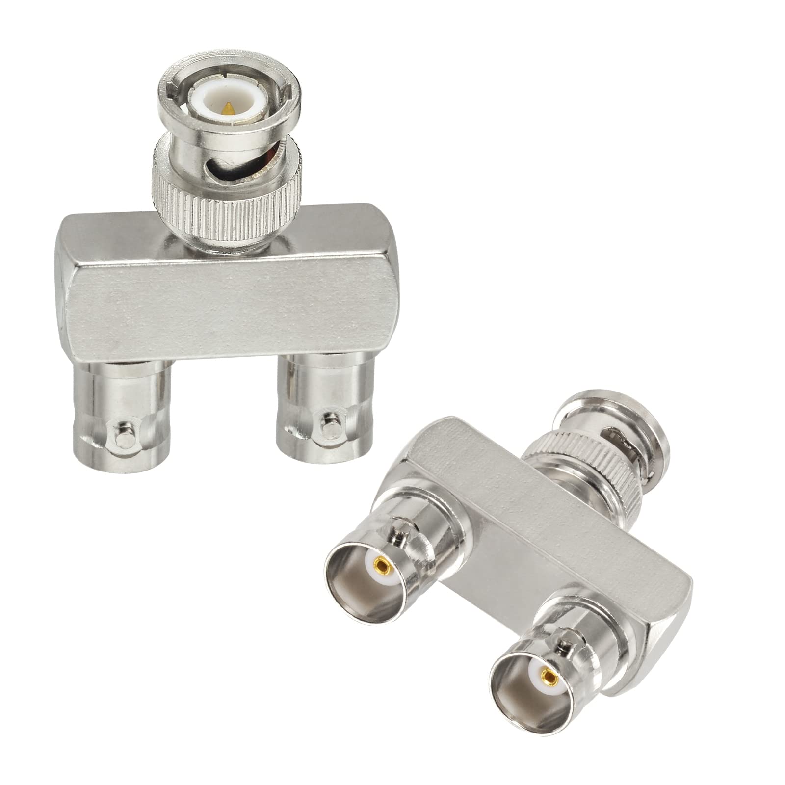 Eightwood BNC Splitter Adapter 2-Pack BNC Male to Dual Female Tee Type 3 Way Audio RF Coax Connector