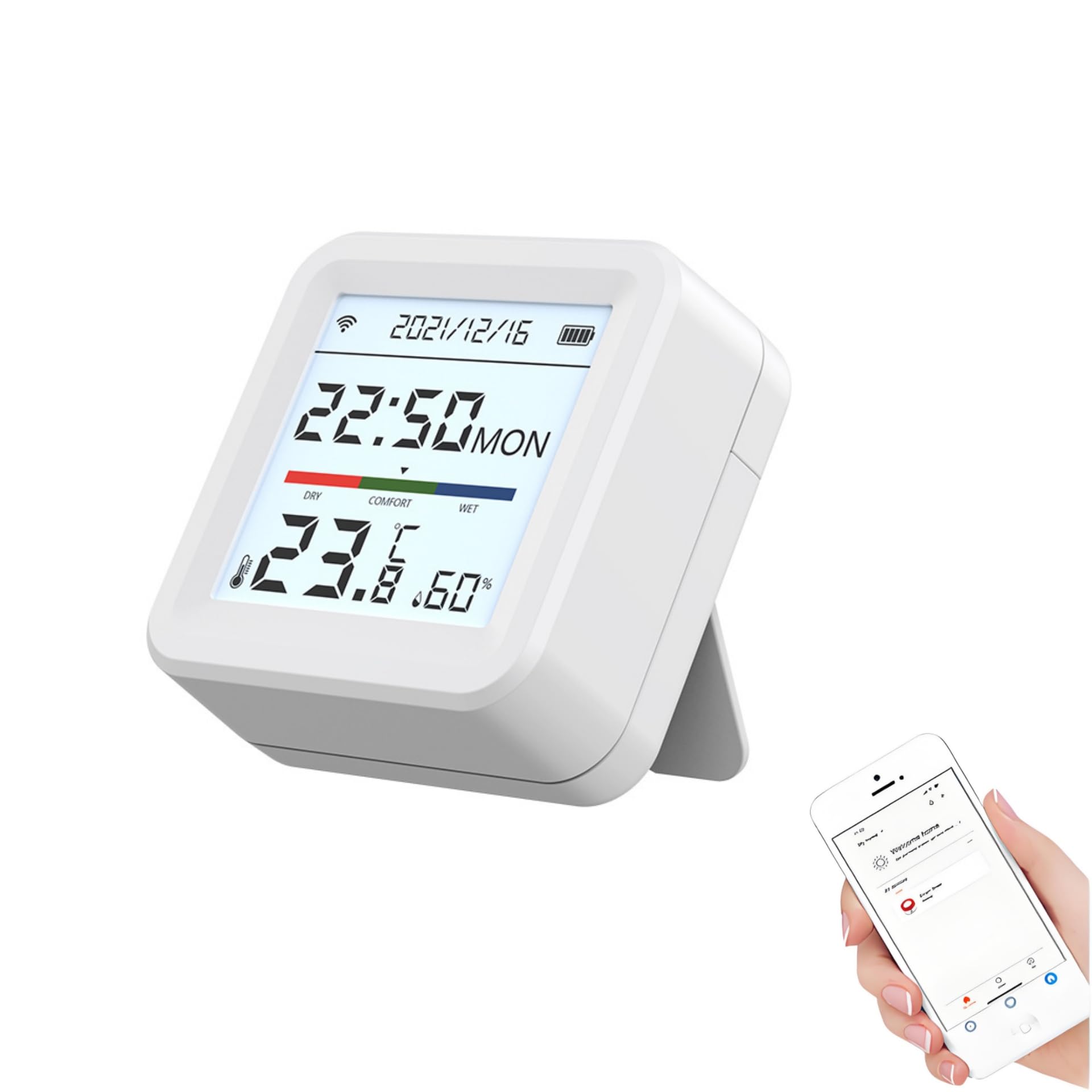 Mengshen Pack 2 Termómetro Higrómetro Digital WiFi Interior Sensor Temperatura Humedad con Retroiluminación Monitoreo Remoto APP para Hogar Habitación Bebé Oficina