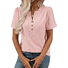 Spring Shirts for Women 2026 Summer Dressy Casual Short Sleeve Jacquard Tops Baggy Notched V Neck Tunic Shirts