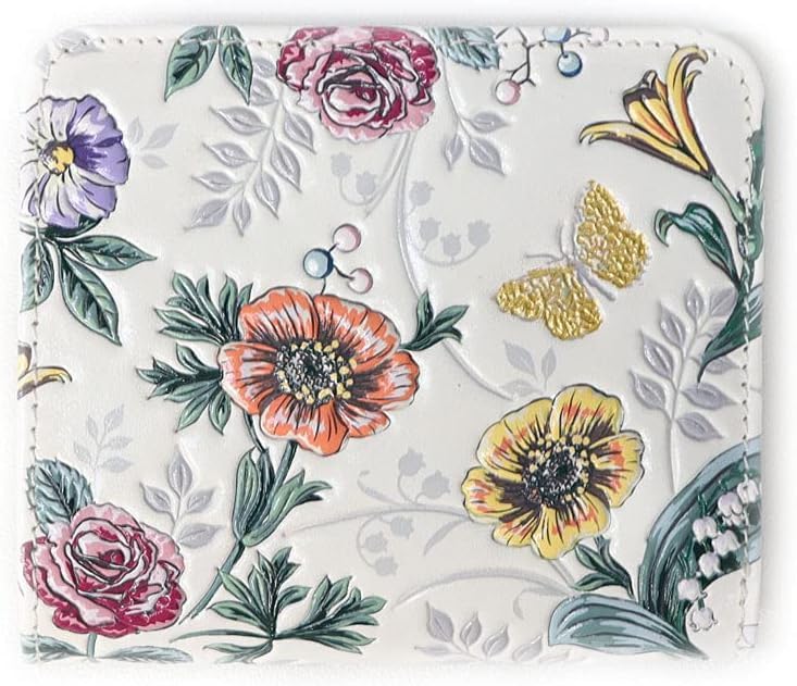 Asakusa Bunko Yuzen Dyed Fold Wallet L-Shape Zipper Garden Pattern Botanical Edo komon Leather wallet Made in Japan Flower