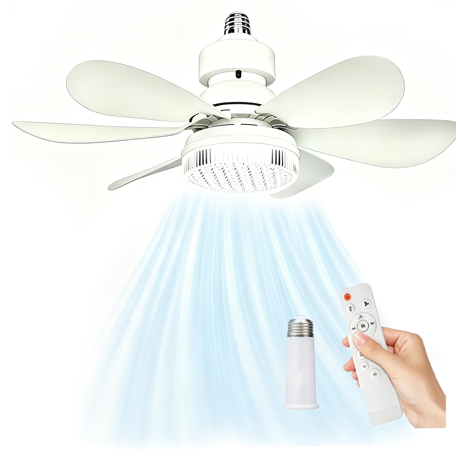 Ceiling Fan Light with Remote, E27 Screw-In, 40W Dimmable RGB Crystal Cover, Quiet 6-Blade, 3 Speeds & 3 Colours (3000K-6500K), Stepless Dimming, 1/2/4H Timer, for Bedroom Living Room Kitchen