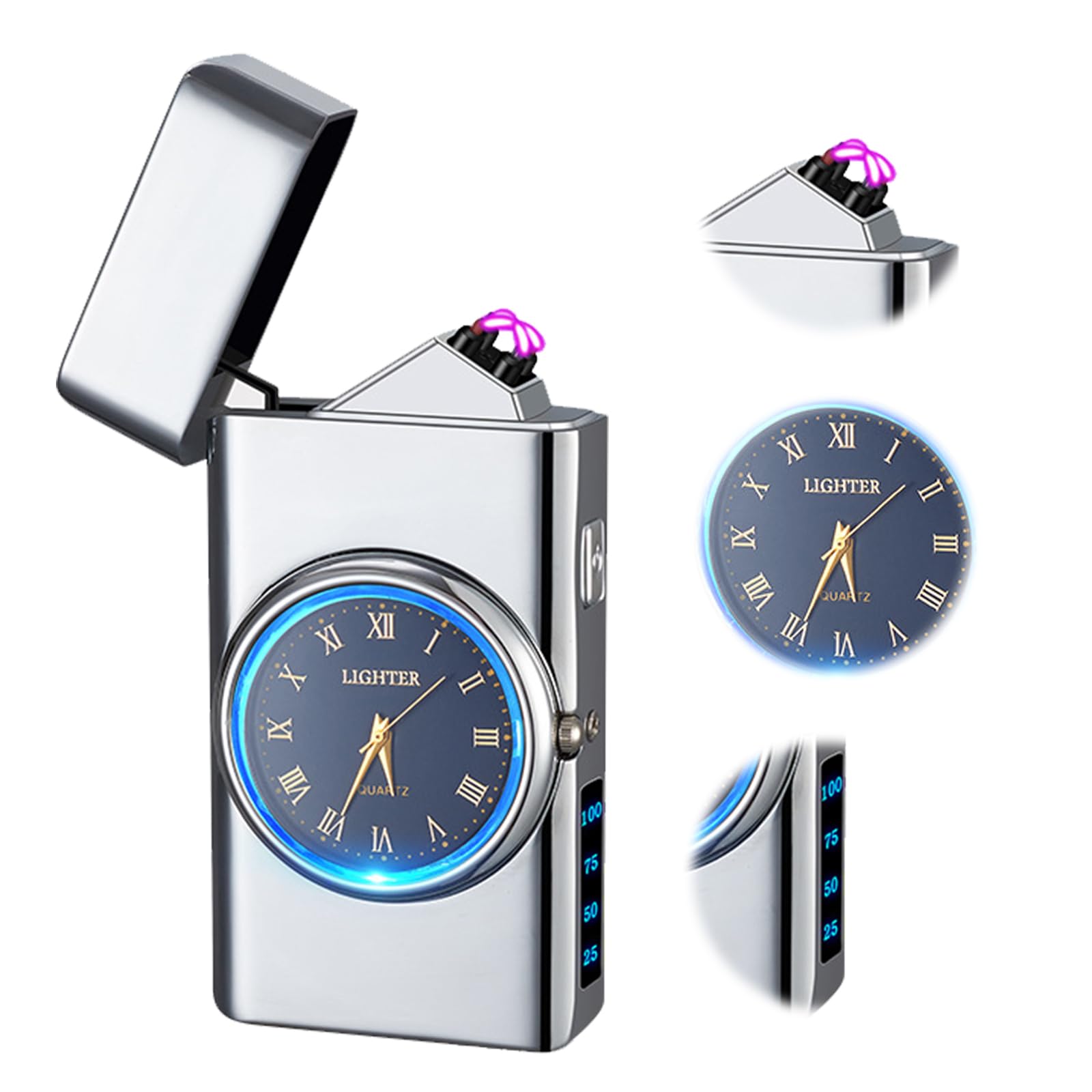 Briquet à arc rechargeable double flamme USB et lampe LED pour extérieur
