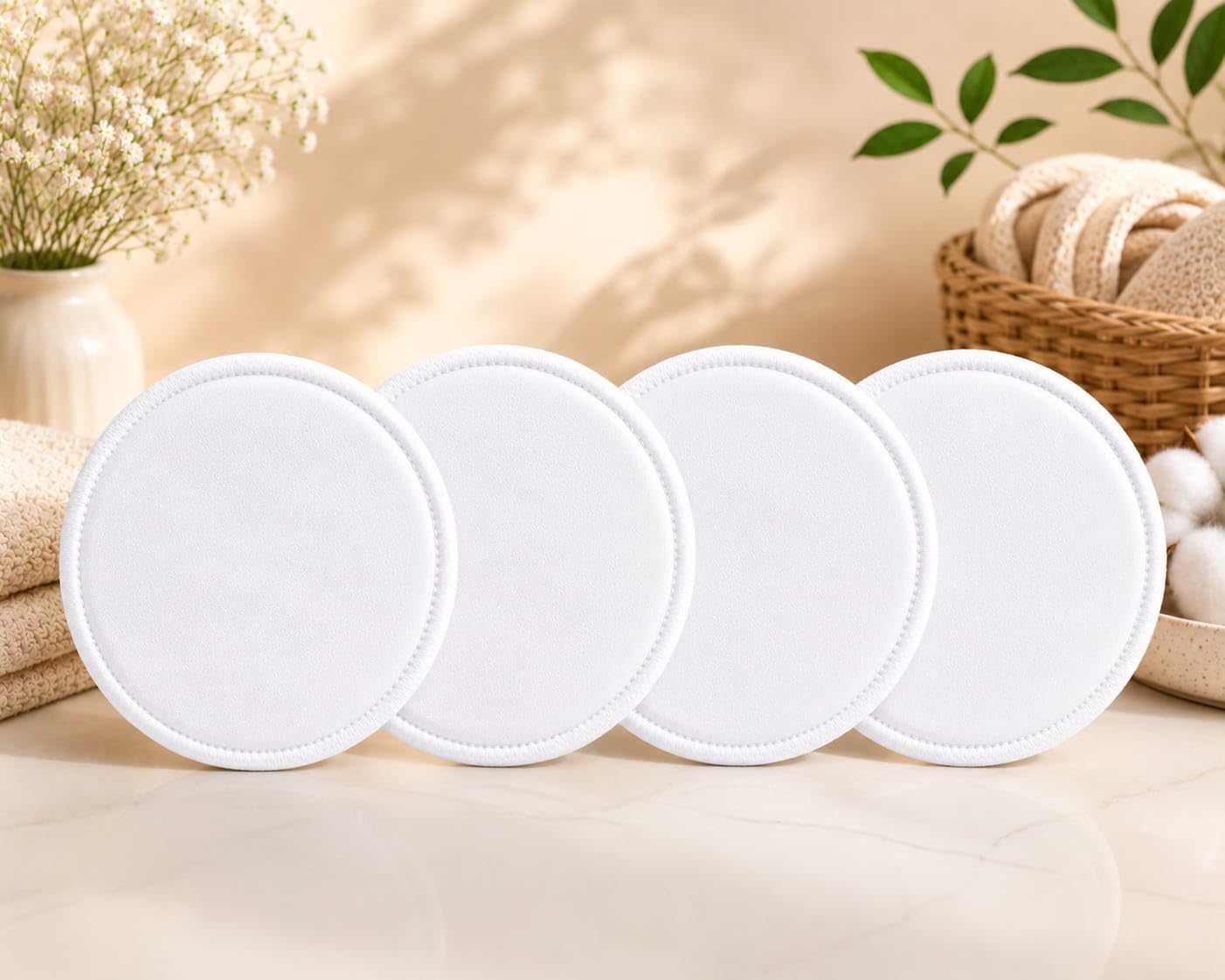 Reusable Bamboo Cotton Breast Pads for Breastfeeding Mothers, Soft Absorbent Washable Nursing Pads, Leak Protection, Pack of 4-image-17