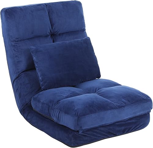 Miniatura 13 de Silla de suelo con respaldo para adultos, ajustable, 14 posiciones, sillas de videojuegos, tumbona plegable con almohada 8823 (negro) Negro